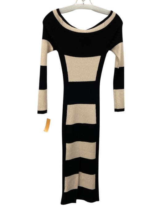 Avec Les Filles Size XS Black & Off White Viscose Blend Ribbed Knit Midi Dress Black & Off White / XS