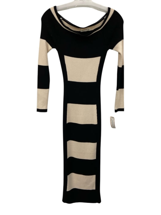 Avec Les Filles Size XS Black & Off White Viscose Blend Ribbed Knit Midi Dress Black & Off White / XS