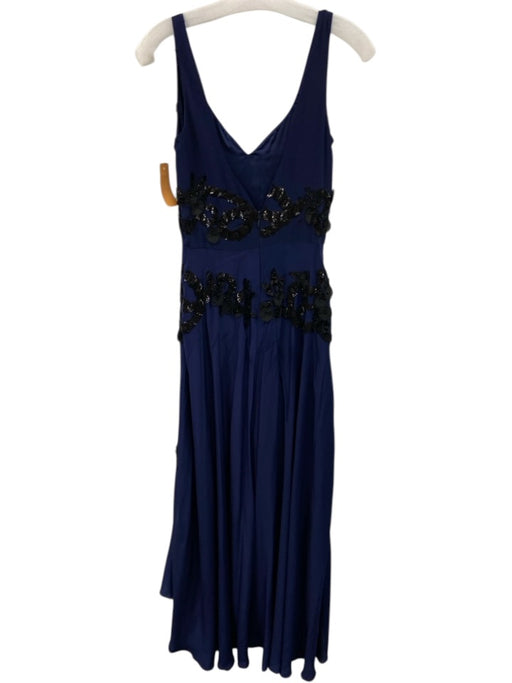 Nicole Miller Collection Size 4 Navy Blue & Black Silk V Neck Sleeveless Dress Navy Blue & Black / 4