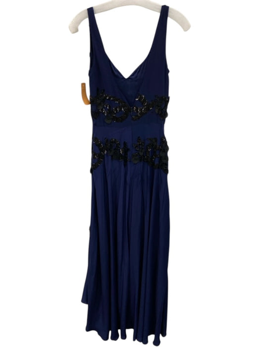 Nicole Miller Collection Size 4 Navy Blue & Black Silk V Neck Sleeveless Dress Navy Blue & Black / 4