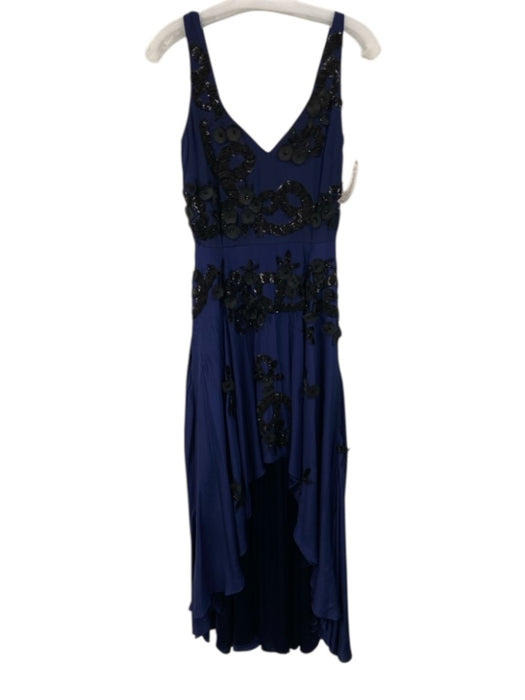 Nicole Miller Collection Size 4 Navy Blue & Black Silk V Neck Sleeveless Dress Navy Blue & Black / 4