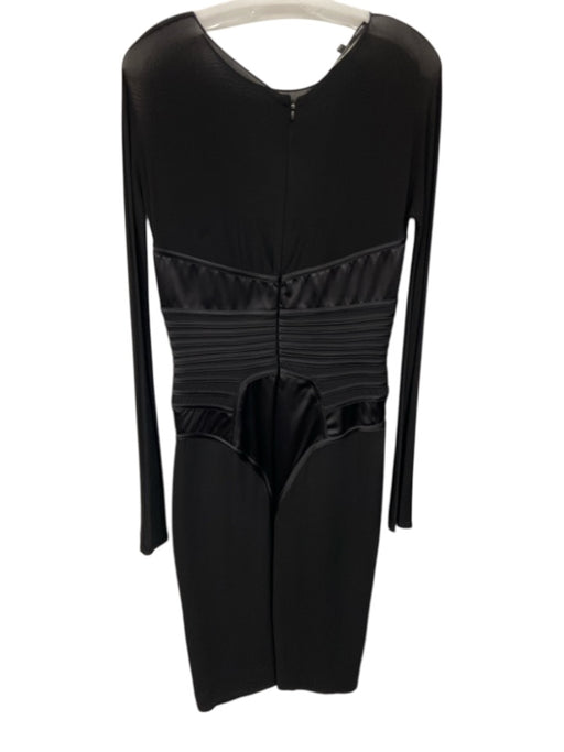 Gianfranco Ferre Size S / 42 Black Silk Blend Satin Sheer Panel Sheath Dress Black / S / 42
