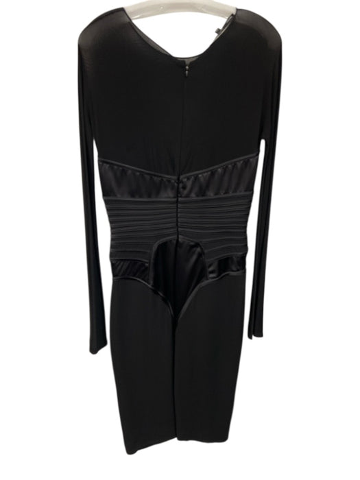 Gianfranco Ferre Size S / 42 Black Silk Blend Satin Sheer Panel Sheath Dress Black / S / 42