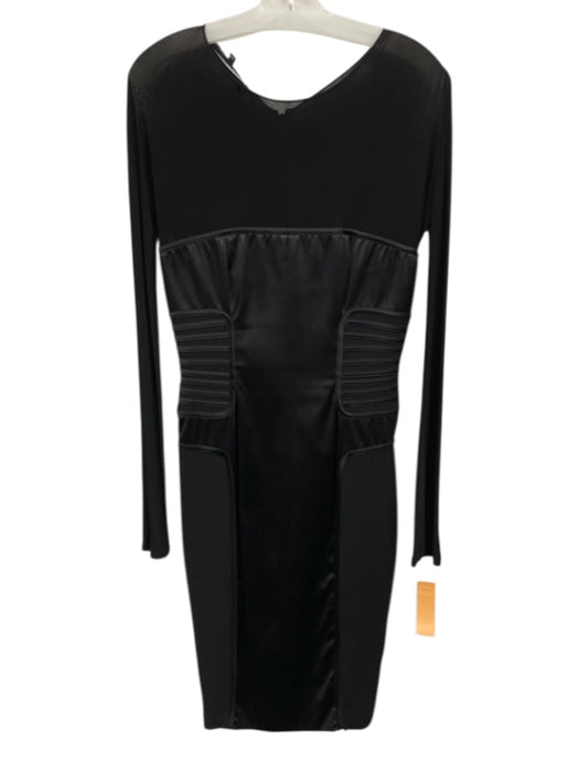 Gianfranco Ferre Size S / 42 Black Silk Blend Satin Sheer Panel Sheath Dress Black / S / 42