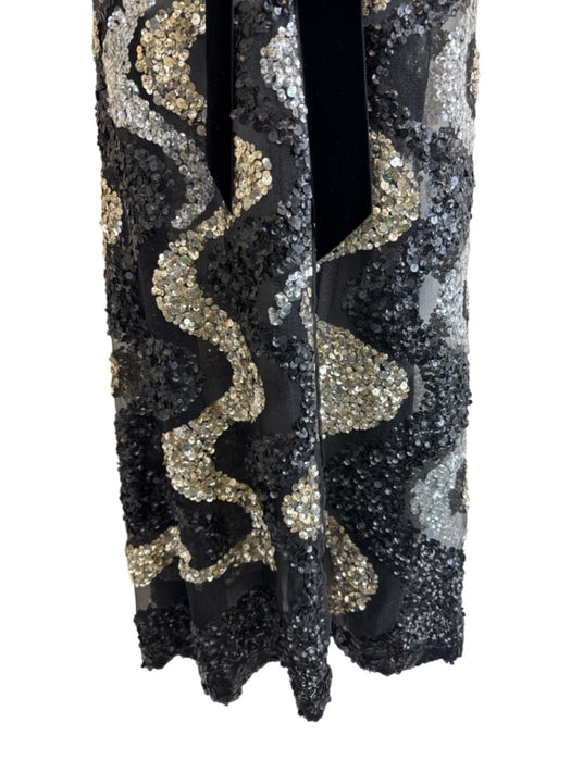 Marc Jacobs Size 2 Black & Silver Silk Sheer Sequin Design V Neck Dress Black & Silver / 2