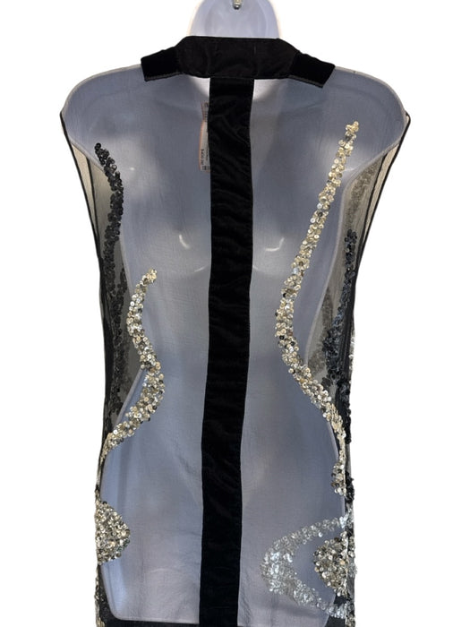 Marc Jacobs Size 2 Black & Silver Silk Sheer Sequin Design V Neck Dress Black & Silver / 2