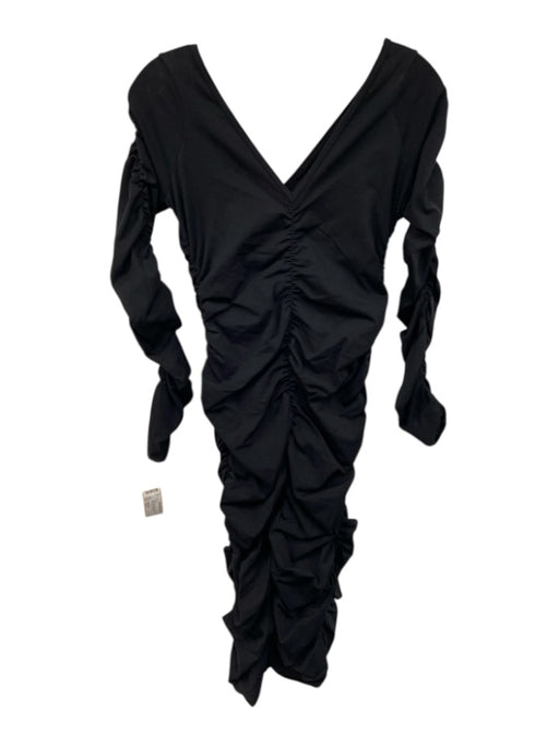 Helmut Lang Size XS/S Black Long Sleeve Gathered V Neck Below knee Dress Black / XS/S