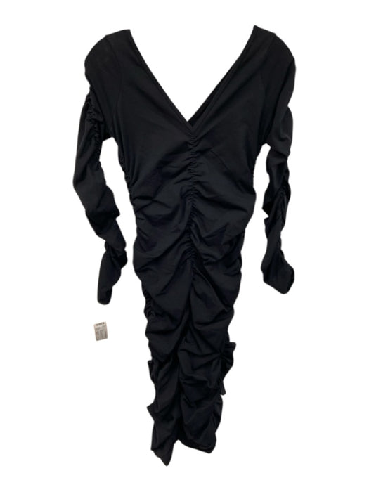 Helmut Lang Size XS/S Black Long Sleeve Gathered V Neck Below knee Dress Black / XS/S