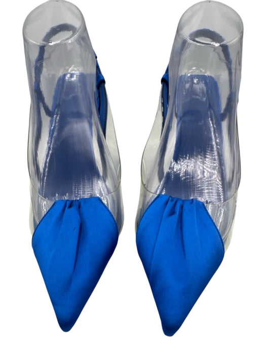 I.N.C. Shoe Size 9 Blue & Clear Satin & PVC Gathered Detail Stiletto Slingbacks Blue & Clear / 9