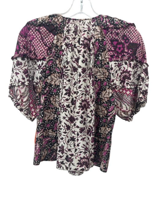 Ulla Johnson Size 0 Pink, Brown, Black Cotton & Silk Short Puff Sleeve Top Pink, Brown, Black / 0