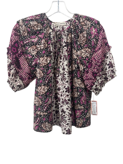 Ulla Johnson Size 0 Pink, Brown, Black Cotton & Silk Short Puff Sleeve Top Pink, Brown, Black / 0