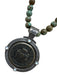French Kande Teal & Brown Stone Toggle Coin Pendant Station Beads Long Necklace Teal & Brown