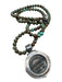 French Kande Teal & Brown Stone Toggle Coin Pendant Station Beads Long Necklace Teal & Brown