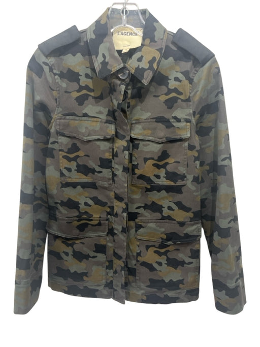 L'agence Size XS Black, Green, Gray Cotton Denim Long Sleeve camo print Jacket Black, Green, Gray / XS