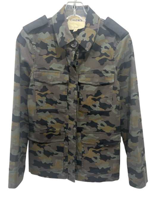 L'agence Size XS Black, Green, Gray Cotton Denim Long Sleeve camo print Jacket Black, Green, Gray / XS