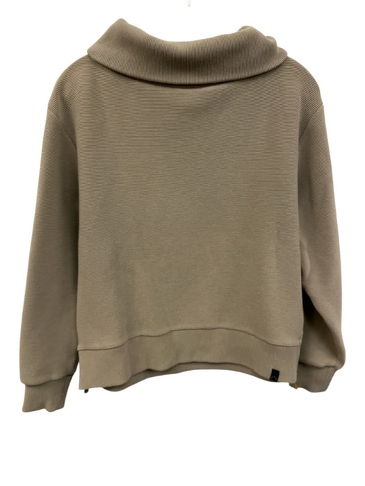 Varley Size XS Taupe Beige Cotton Blend Ribbed Turtleneck Side Zip Sweater Taupe Beige / XS