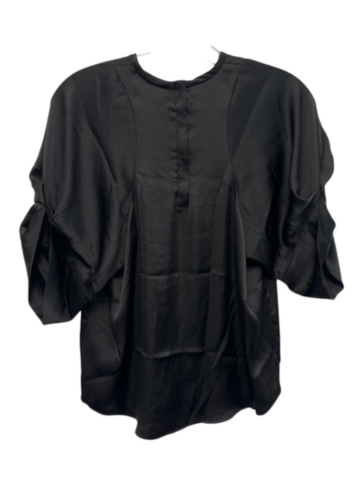 Koch Size XS Black Polyester Satin Cuffed Pleated Short Sleeve Back Zip Top Black / XS