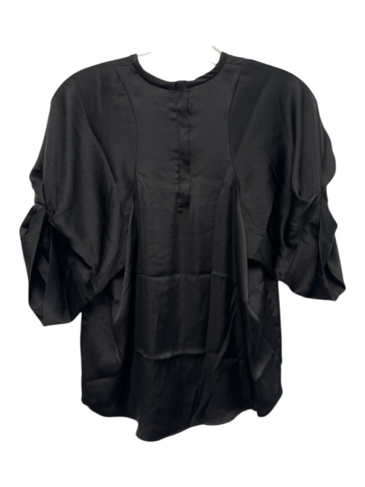 Koch Size XS Black Polyester Satin Cuffed Pleated Short Sleeve Back Zip Top Black / XS