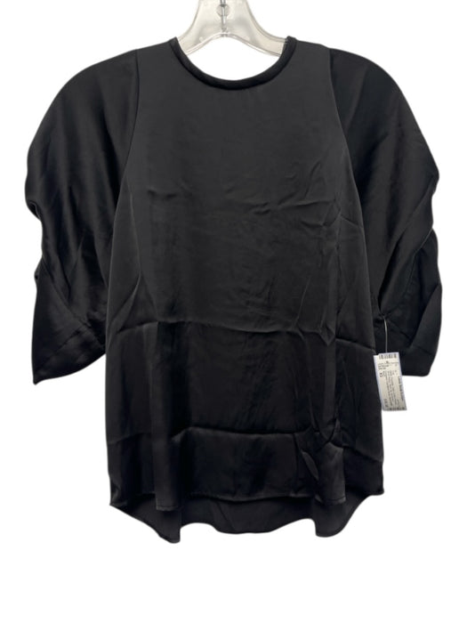 Koch Size XS Black Polyester Satin Cuffed Pleated Short Sleeve Back Zip Top Black / XS