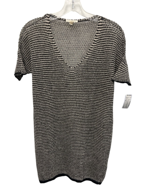 Eileen Fisher Size XXS Cream White & Black Linen Knit Short Sleeve V Neck Top Cream White & Black / XXS