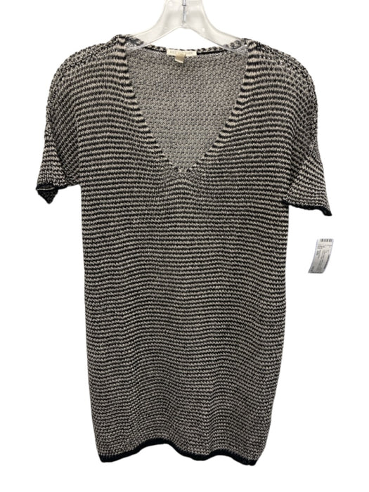 Eileen Fisher Size XXS Cream White & Black Linen Knit Short Sleeve V Neck Top Cream White & Black / XXS