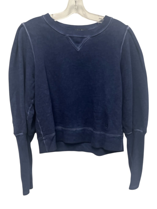 Veronica Beard Jeans Size M Navy Blue Pima Cotton Tiered Sleeve Crewneck Sweater Navy Blue / M
