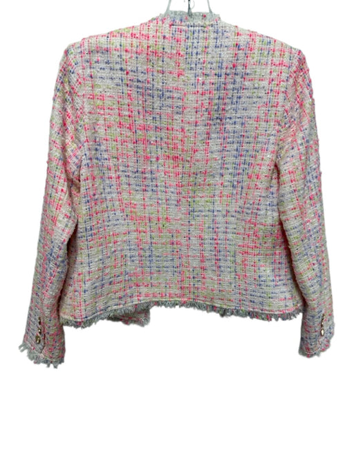 S'edge Size XS Pink, Green, Blue Button Detail Tweed Fringe Open Front Jacket Pink, Green, Blue / XS
