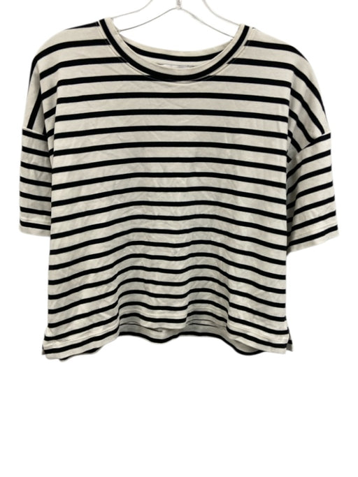 Spanx Size L Black & White Cotton Blend Stripe Boxy Crop Top Black & White / L