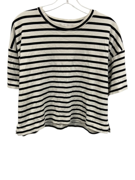 Spanx Size L Black & White Cotton Blend Stripe Boxy Crop Top Black & White / L