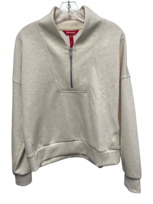 Spanx Size L Cream Beige Modal Blend Heathered Quarter Zip high neck Sweater Cream Beige / L