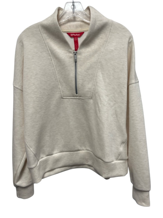 Spanx Size L Cream Beige Modal Blend Heathered Quarter Zip high neck Sweater Cream Beige / L