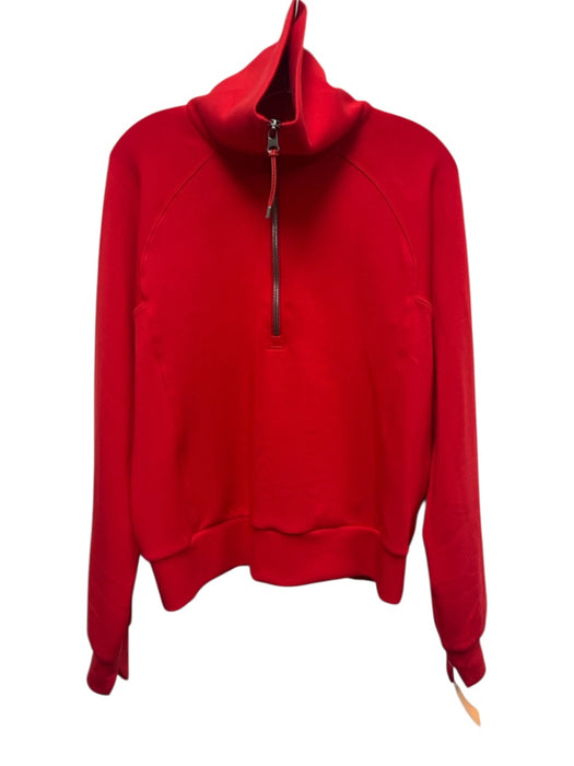 Spanx Size L Red Modal Blend Foldover Collar Quarter Zip Crop Pullover Sweater Red / L