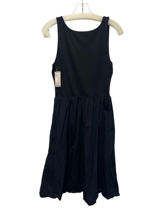 Spanx Size M Black Nylon Blend Sleeveless Fabric Block Gathered Waist Dress Black / M