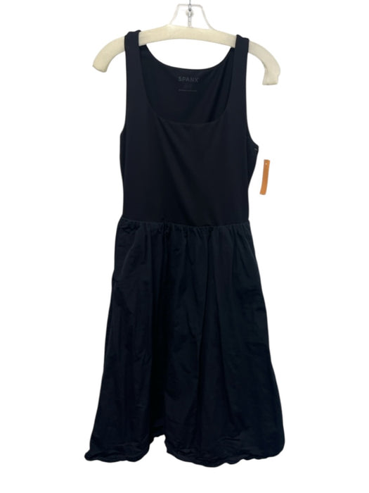 Spanx Size M Black Nylon Blend Sleeveless Fabric Block Gathered Waist Dress Black / M