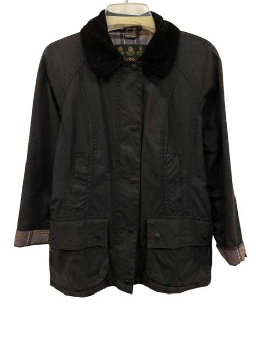 Barbour Size 6 Black & Gray Waxed Cotton Corduroy Collar Tartan Lining Jacket Black & Gray / 6