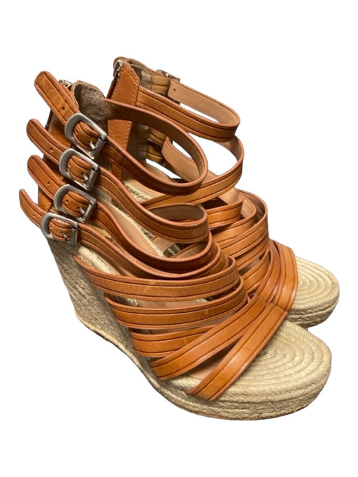 Vince Camuto Shoe Size 6 Tan & brown Leather Woven Wedge Platform Strappy Shoes Tan & brown / 6