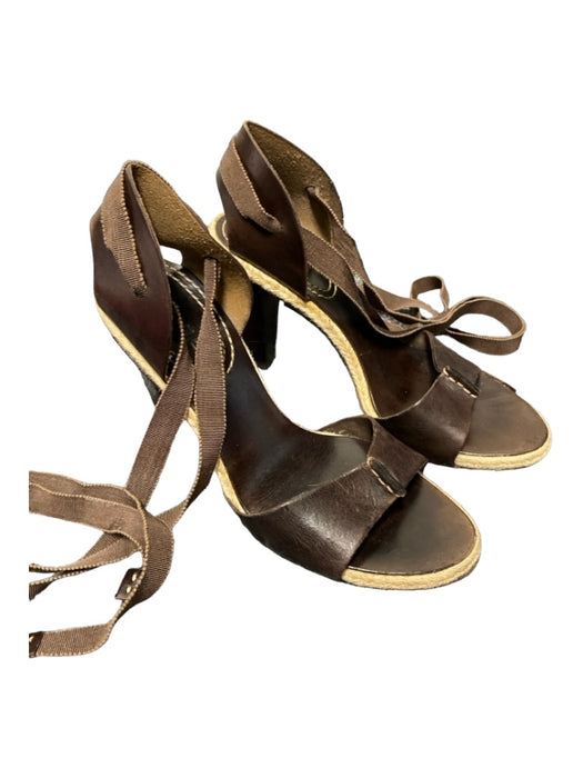 Celine Shoe Size 38 Brown & Tan Leather Woven Strappy Lace Up High Heel Shoes Brown & Tan / 38