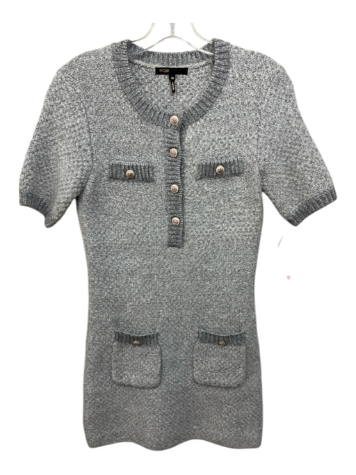 Maje Size 36 Grey & Silver Polyester & Acrylic Tweed Front Pockets Dress Grey & Silver / 36