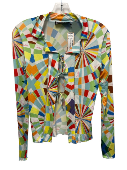 Siedres Size S Green, Blue & Multi Polyester Blend lettuce edge Geometric Top Green, Blue & Multi / S
