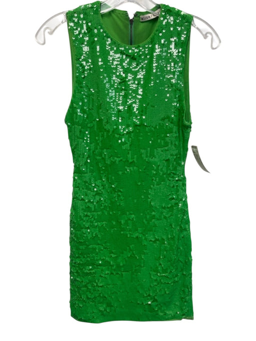 Alice & Olivia Size Est XS Green Nylon Blend Sequin Sleeveless Back Zip Dress Green / Est XS
