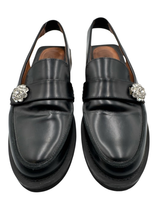 Ganni Shoe Size 39 Black Leather Rhinestone Slingback Block Heel Loafer Shoes Black / 39
