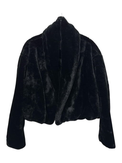 Blank NYC Size M Black Polyester Faux Fur Fuzzy Open Front Pockets Jacket Black / M