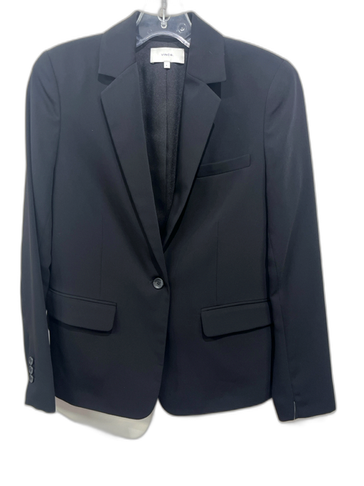 Vince Size 4 Black Polyester darted Flap Pockets One Button Blazer Jacket Black / 4