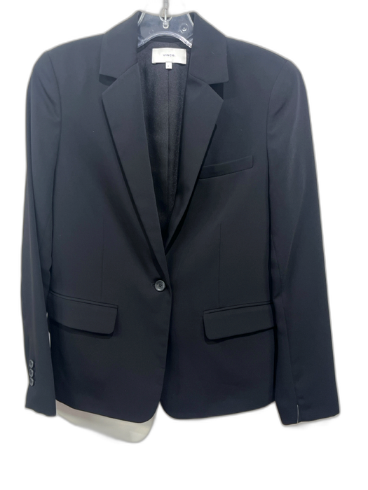 Vince Size 4 Black Polyester darted Flap Pockets One Button Blazer Jacket Black / 4