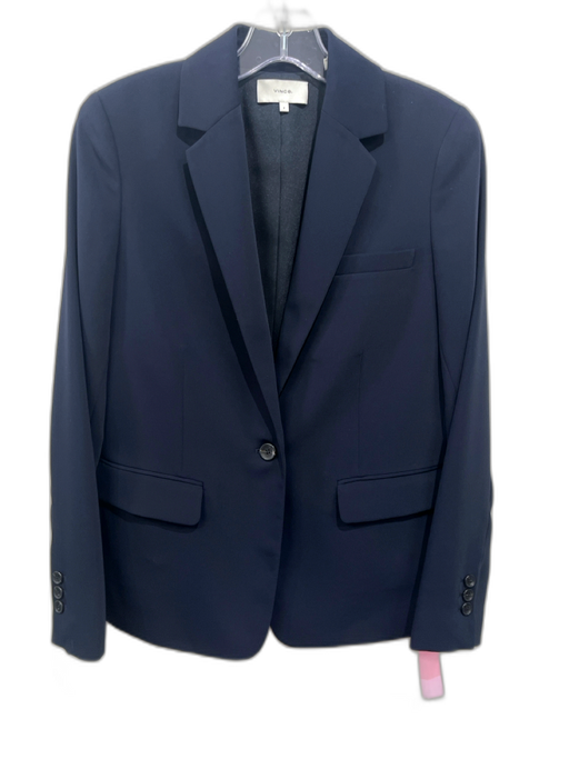 Vince Size 4 Navy Polyester darted Flap Pockets One Button Blazer Jacket Navy / 4