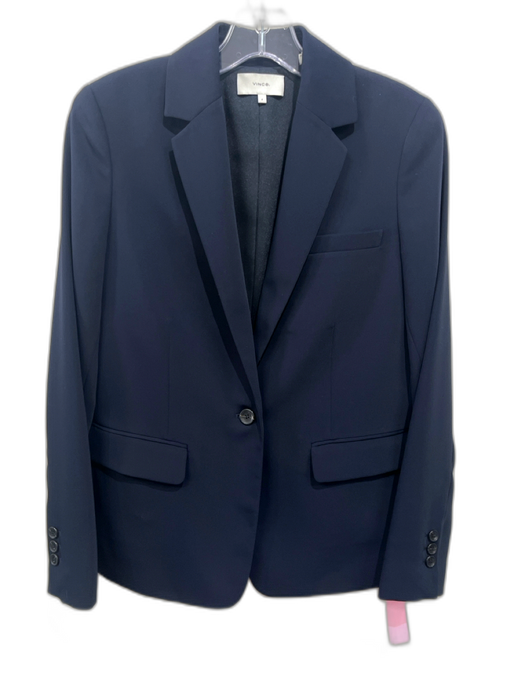 Vince Size 4 Navy Polyester darted Flap Pockets One Button Blazer Jacket Navy / 4