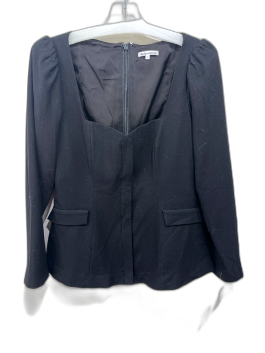 Reformation Size 10 Black Wool Blend Sweetheart Neckline Flap Pocket Top Black / 10