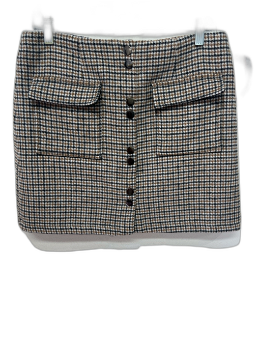 ASTR The Label Size L Tan, Black, White Polyester Houndstooth Button Down Skirt Tan, Black, White / L