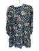 Fitzroy & Willa Size L Teal Cotton V Neck 3/4 Sleeve Mini Floral Dress Teal / L