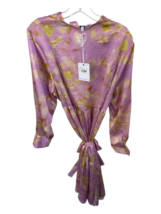 LaRoque Size L Purple & Yellow Polyester Long Sleeve Split Neck Tie Dye Dress Purple & Yellow / L